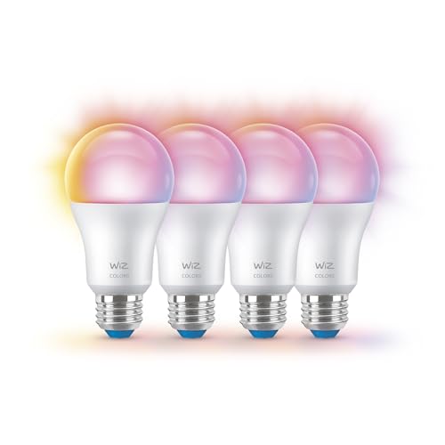 Image of WiZ Connected Smart Light Bulbs, 4-Pack, Full Color A19 60W 800LM E26 LED Lights, Sunset /Sunrise Automation, Smart Bulbs with Motion Detection, Control with Voice or App