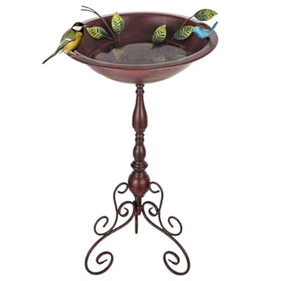 Qipade Pedestal Bird Bath for Outside, Metal Birdbath with 13" Dia Bowl, 17" H Bird Baths for Outdoor, Freestanding Bird Feeder for Garden Patio Yard Decor, Copper