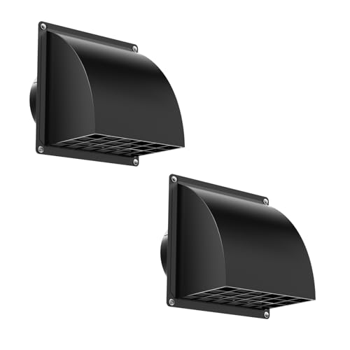 Image of 2 Pcs 4 Inch Dryer Vent Cover Outside, HG Power Metal Exterior Vent Cover with Removable Screen & Cushioned Non-Return Flap, Air Wall Vent for House, Range Hood, AC, Opening Diameter: 3.81 inch Black