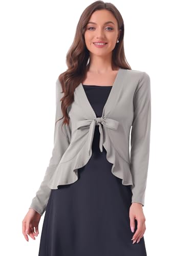 Image of Allegra K Women's Tie Front Cardigan Dressy Casual Cardigan Draped Ruffle Shrugs for Women Dresses