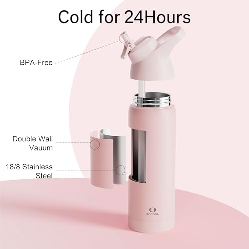 Insulated Water Bottle with Straw - Encool Stainless Steel Water Bottle, Reusable Leakproof and BPA-Free for Sports, Travel, Cold for 24 Hours, 24 oz, Cotton Candy - Image 3