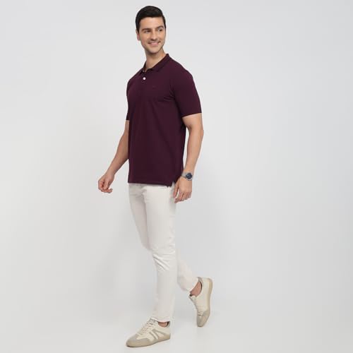 Image of Park Avenue Men Slim Fit Solid Pattern Cotton Polyester Blend Half Sleeve Polo Neck Casual T-Shirt