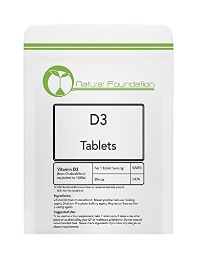 Vitamin D3 Tablets 1000ui Bone Teeth Brain and Nervous System | Natural Foundation Supplements (3 Tablet Sample) Cover