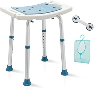 Auitoa Shower Stool with Shower Head Holder and Handles, Tool-Free Assembly Shower Chair for Bathtub and Inside Shower, Adjustable Shower Seat for Seniors, Elderly, Handicapped, Pregnant (350lbs)