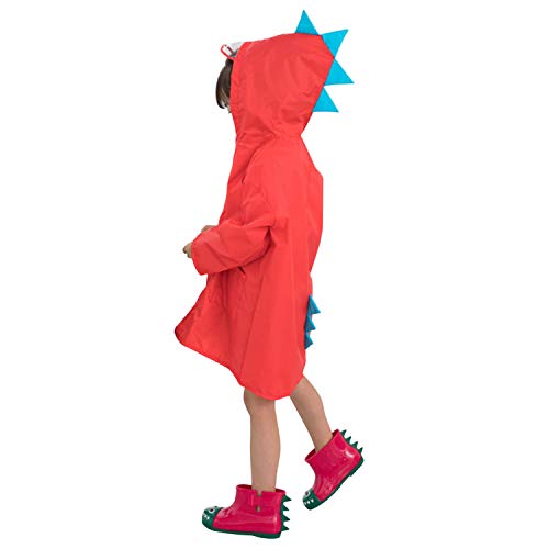 De feuilles Kinder Regenm/&auml;ntel Unisex Cartoon Kapuzen Regen M/&auml;ntel mit Taschen Baby Dino Regenjacke