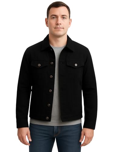 Jaqueta Jeans Básica Masculina (BR, Alfa, P, Regular, Regular, Preto)