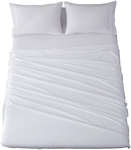 Shilucheng Queen Size Bed Sheets Set Microfiber 1800 Thread Count Percale Super Soft and Comforterble 16 Inch Deep Pockets - 4 Piece (Queen,White)  6 PC Bamboo Sheet Set - Bedding & Pillowcase Set w/Deep Pockets - Silky Soft Hotel Bedding - Wrinkle Free & Fade Resistant - Cooling, Durable & Breathable (Full White)  Breathable Hotel Style Full Bed Sheets | 6 Pc Ultra Soft White Sheet Set with Deep Pocket | Lightweight, Extra Pillowcases | Easy Care, Basic Bedding (Full, White)  SL SPIRIT LINEN HOME EST. 1988 - Queen Sheet Set, Super Soft Pleated Microfiber Bedding, Lightweight & Breathable & Ideal for All Seasons (Queen, White)