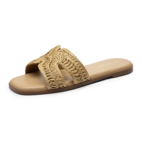 Image of Rihero Flat Sandals Women Dressy Comfortable Slip On Leather Slide Sandals