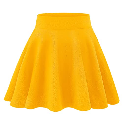 KEREDA Girls Casual Mini High Waist Stretchy Flared Pleated Skater Uniform Skirts Yellow 12-13 Years