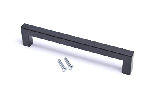 BSM Marketing 1 Pack Kitchen Door Handles 192mm Hole Centre Flat Black Cabinet Handles Stainless Steel Square Cupboard T Bar Handle (Screws Included)