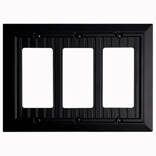 Kisrvopn Beadboard Outlet Covers Wall Plates, Bamboo Fiber Light Switch Covers, Natural Material Electric Receptacle Decorative Switch Plate Outlet Cover Matte Black (3 Gang Decorator 1 Pack)