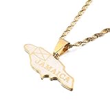 Stainless Steel Jamaica Map Pendant Necklaces Jewellery Jamaican Map Jewelry (Gold)