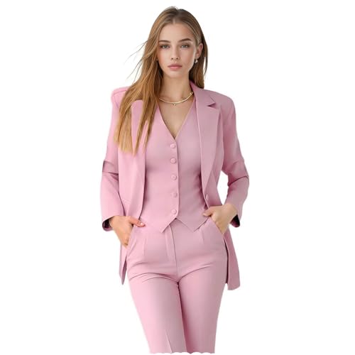 TIANMEI Women Suit 3 Pieces Notch Lapel Business Suits for Women Single Breasted Work Lady Tuxedo Slim Fit Blazer Vest Pants