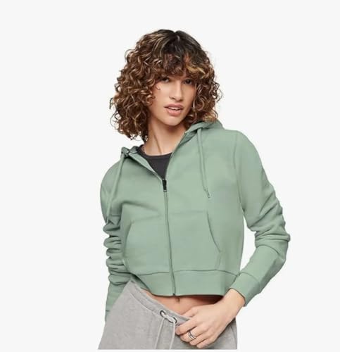 Image of Rabboni Women's Crop Fleece Hoodie Jacket | Full Sleeve Zip-Up Hooded Sweatshirt for Women & Girls | Soft Warm Casual Winter Wear Crop Hoodie