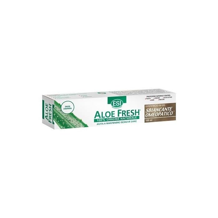 ESI - Aloe Fresh Sbiancante Omeopatico, Dentifricio con Aloe Vera e Lichene Islandico, Contribuisce a Mantenere Denti Bianchi, Senza Fluoro, Saccarina e Menta, Ideale in Trattamenti Omeopatici, 100 ml