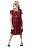 Blush Lace Dresses for Girls – Soft Knit Lined Girls Dresses with Floral Textures, Burgundy, 12