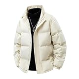 Abrigo Hombre Plumas Sin Capucha Impermeable Antiviento, Chaquetón Acolchado Invierno con Cremallera y Bolsillos, Ropa Térmica para Frío(Beige,Medium)