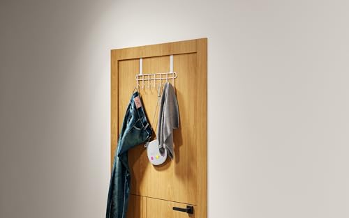 Image of Over the Door Hook Hanger Rack | Heavy Duty Multi Alloy Steel | No Drill 7 Hook Organizer | Space Saving Door Hanger for Bedroom, Bathroom, Kitchen & Home Storage - White (Pack of 2)