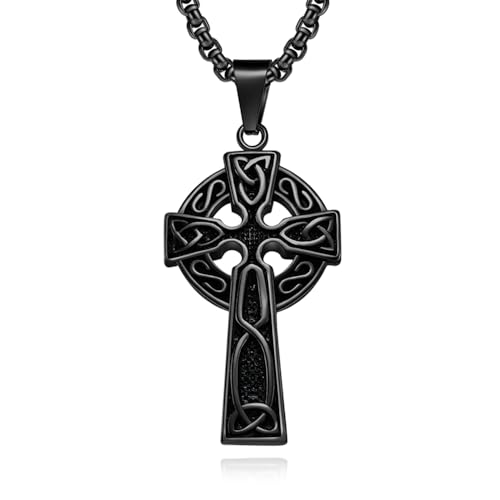 Viking Rune, Celtic Cross, Thor’s Hammer & Compass Necklace – Norse & Celtic Stainless Steel Pendants on 24″ Chains – Gift Jewelry for Men & Women