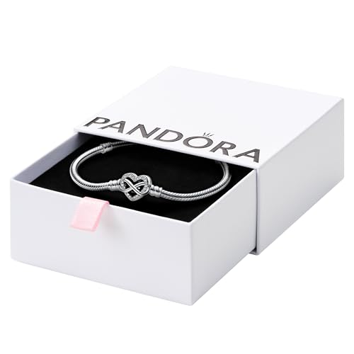 PANDORA Sparkling Infinity Heart Clasp Snake Chain Bracelet Silver 6.7