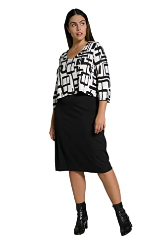 Ulla Popken Damen 2-in-1-kleid, Punto Di Roma, V-ausschnitt, 3/4-arm Kleid,...