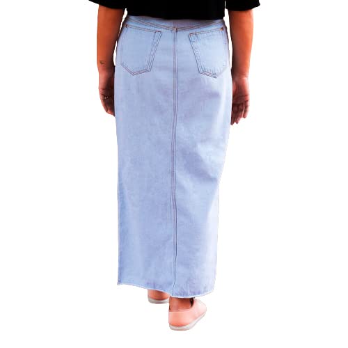 Saia Jeans Longa Feminina Cintura Alta Com fenda (46, Azul Claro)