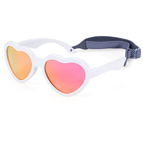 Image of Flexible Heart Shaped Baby Polarized Sunglasses with Strap Adjustable Toddler & Infant Age 0-24 Months
