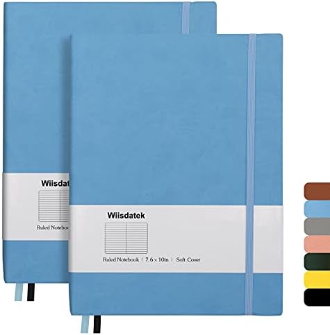 Wiisdatek B5 College Ruled Notebooks - 2 Pack B5 Large Journal Notebooks with 376 Numbered Pages,100gsm Thick Lined Paper,Soft PU Leather Cover,7.6 X 10 inch(BLUE)