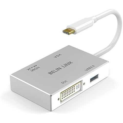 BELIN LINK USB C to HDMI DVI VGA USB 3.0 Adapter,USB 3.1 Type-C 4in1 Hub to HDMI DVI 4K VGA USB Adaptor Converter (Thunderbolt 3 Compatible), USB-C Adapter for MacBook/MacBook Pro air/Surface pro Cover
