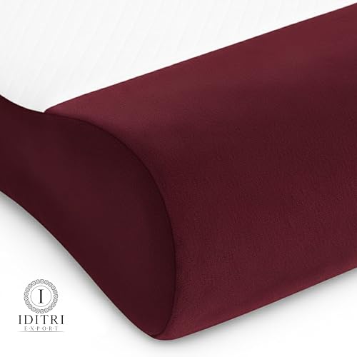 Image of Ergonomic Memory Foam Pillow Set of 2 with 9 cm 12 cm Heights, Cervical Contour for Neck Relief, Protective Inner Cover, Jacquard Velvet Outer Case, Maroon, 60 x 35 cm