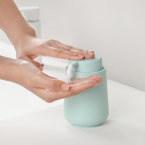 Image of YAUKPH Light Green Foaming Hand Soap Dispenser Plastic 11 oz - Modern Minimalist Style for Bathroom & Kitchen Countertop Refillable