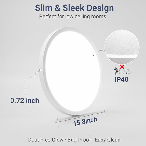 Image of 6 Pack 15.8Inch 3520LM LED Flush Mount Ceiling Light, 32W Dimmable & 3000K /4000K /5000K 3CCT Seletable, Round LED Ceiling Light for Bedroom Living Room Kitchen Hallway Office, White