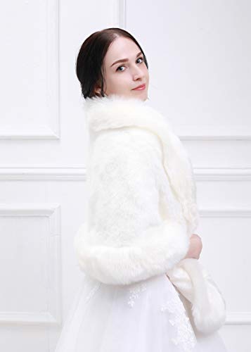 Bridal Faux Fur Wrap Wedding Fur Stole with Brooch Evening Party Warm Shrug Cape4