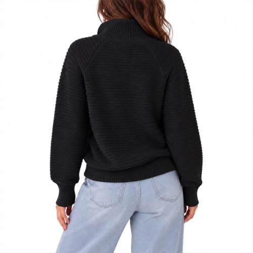 Striped Sweater Women 1/4 Zip Pullover Knit Sweater Long Sleeve Shirt - image 5