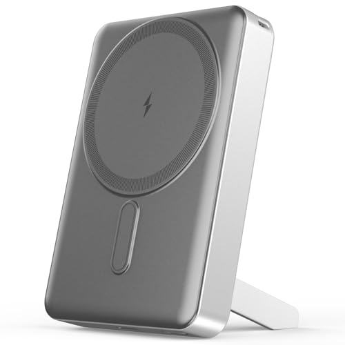 Image of Noise 10000mAh MagSafe Wireless Power Bank: Built-in Stand, Metallic Finish, Upto 15W Wireless & 22W Wired Output, For iPhone 12 & above,Android (Qi-Compatible) + Magnetic Ring (Silver)