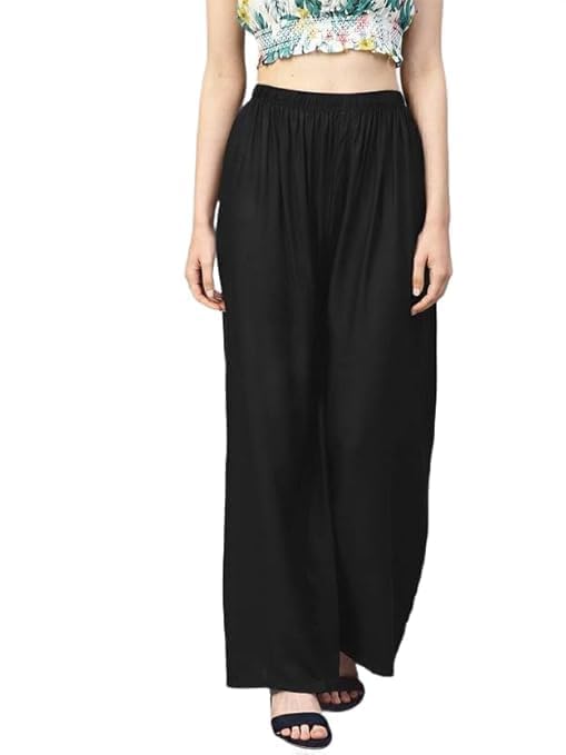 Image of Women's Solid Viscose Rayon Palazzo Pants | Wide Leg Loose Fit Trousers | Office, Casual Ethnic Bottom Wear | Combo Pack of 2