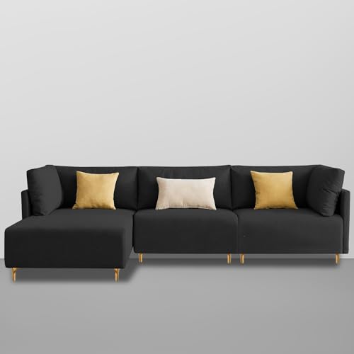 Image of Carina LHS 4 Seater L Shape Sofa Set for Living Room (Black Fabric) Premium Fabric Sofa