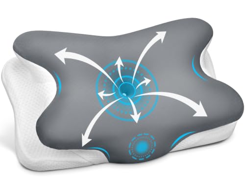 Ehomfory Cervical Neck Pillow Ergonomic Memory Foam Pillows for Neck Pain Relief with Breathable Pillowcase Adjustable Contour Neck Support Pillow for Side Back Stomach Sleepers (Gray)
