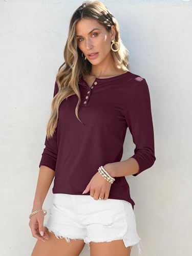 ANRABESS Womens 3/4 Sleeve Tops Henley Shirts Casual Trendy Button T Shirts 2025 Summer Basic Tunic3
