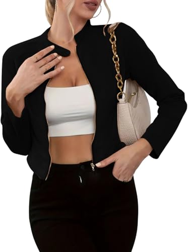 Image of Leriya Fashion Slim Fit Zip-Up Women Summer Jacket | Long Sleeve Stand Collar | Casual Biker Style Crop Top Summer Collection for Women | Lightweight Zipper Short Jacket for Office & Everyday Wear