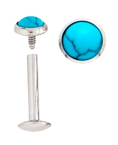 Turquoise Stone Aqua lt Blue Turquioise Internally Threaded Labret Monroe Lip Tragus Piercing bar Body Jewelry Ring 16g, 16 Gauge
