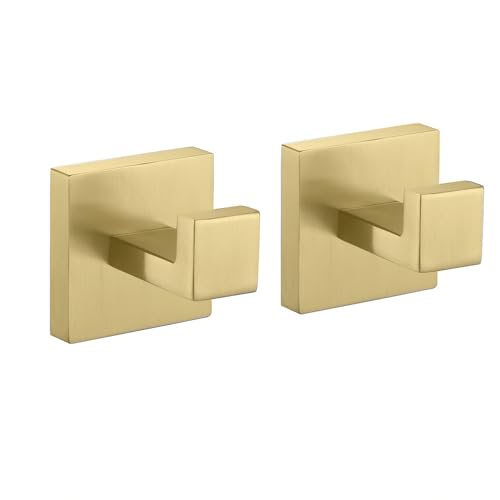 MOKIUER Towel Hooks for Bathroom Bath Robe Hook,Towel Holder Hanger with Screw,Coat Hooks Wall Mount,Heavy Duty for Hanging Bag Hat,Gold 2 Pack