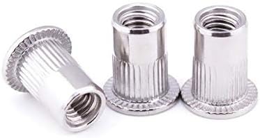 Generic 4pcs M6 M8 Aluminum Alloy Rivet nut Pull Cap Cylindrical Vertical knurling Large Side Flat Through Hole Rivets Nuts - (Stem Length: M8)