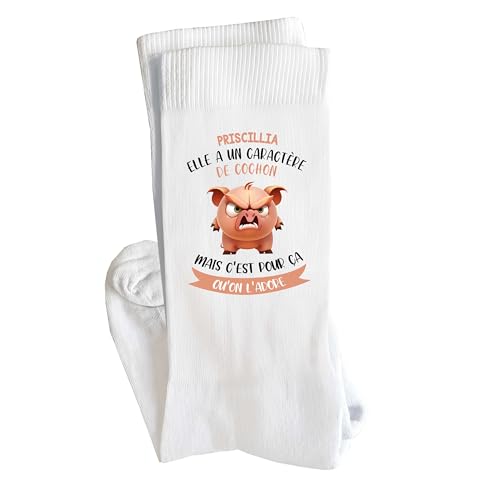 Photo de Planetee Chaussettes Priscillia caractère de cochon Taille 41-45 | Cadeau Fantaisie Original Drôle Anniversaire Noël Humour