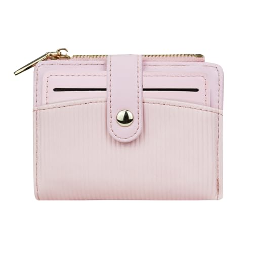 Andiker Small Wallet for Women, Soft PU Leather Bifold Wallet with 1 Detachable Card Holder and Zipper Pocket (Pink)