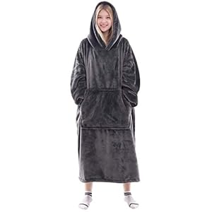 Waitu Wearable Blanket Sweatshirt Gifts for Women and Men, Warm and Cozy Giant Blanket Hoodie, Thick Flannel Blanket with Sleeves and Giant Pocket – Dark Gray