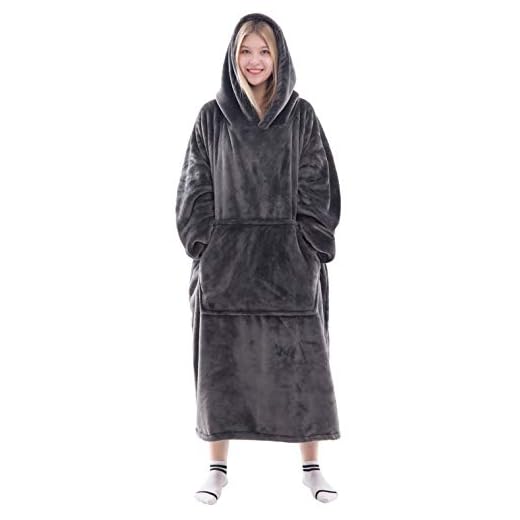 Waitu Wearable Blanket Sweatshirt Gifts for Women and Men, Warm and Cozy Giant Blanket Hoodie, Thick Flannel Blanket with Sleeves and Giant Pocket - Dark Gray