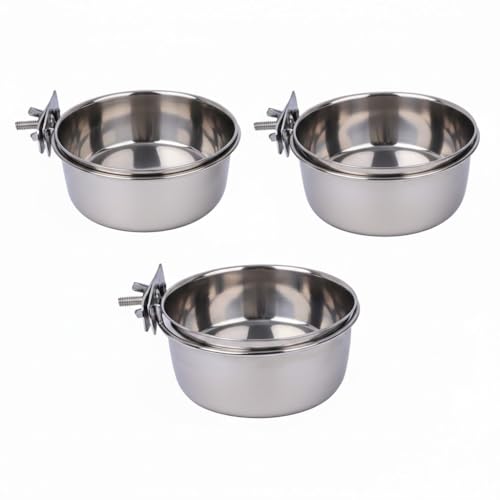 Image of Pets Empire Best Stainless Steel Birds Coop Cup Feeder Bowl (500ML X 3, COOP Cup CLAMP Holder)