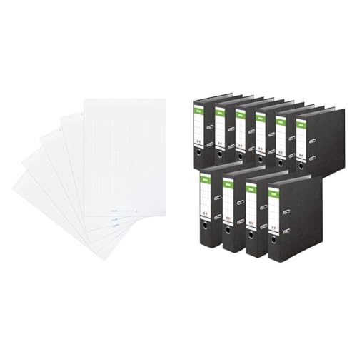 Landré Flipchart Papier & Original DINOR Ordner-Wolkenmarmor-Recycling - Made in Germany. 10er Pack 8 cm breit DIN A4 schwarz Aktenordner Briefordner Büroordner Pappordner Schlitzordner