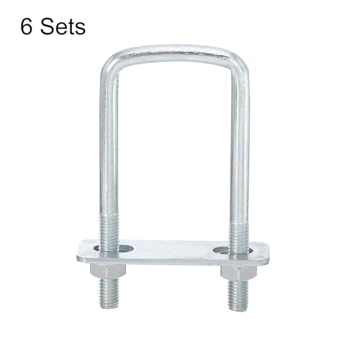 Image of uxcell Square U-Bolts, 6 Sets 40mm Inner Width 100mm Length M8 Zinc-Plated Carbon Steel U Clamp Bolt with Nuts and Plates, for Boat Trailer